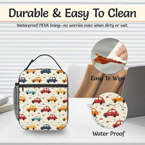 Insulated Lunch Bag,Colorful Cars Durable Lightweight Lunch Box for Kids,Cartoon Vehicle Portable Thermal Picnic Cool Bags Girls Boys School Daycare,Work,Camping in Saudi Arabia
