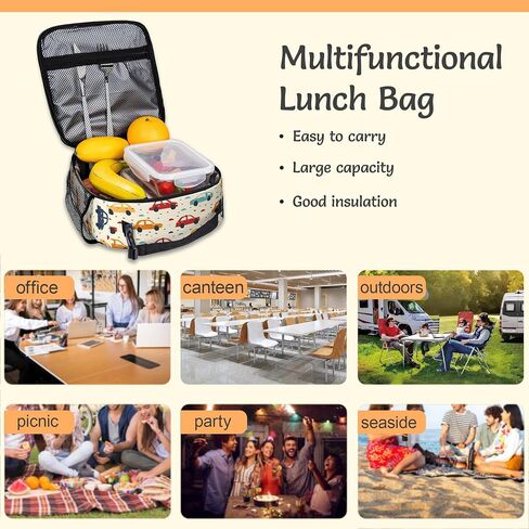 Insulated Lunch Bag,Colorful Cars Durable Lightweight Lunch Box for Kids,Cartoon Vehicle Portable Thermal Picnic Cool Bags Girls Boys School Daycare,Work,Camping in Saudi Arabia