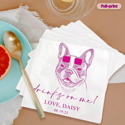 GODMERCH Luxury Dog Illustrated Wedding Napkins - Personalized Pet Lovers Napkins, Custom Cocktail Napkin for Reception, Bridal Shower, Bar, Engagement, Party, Beverage, Luncheon, Christmas in Saudi Arabia