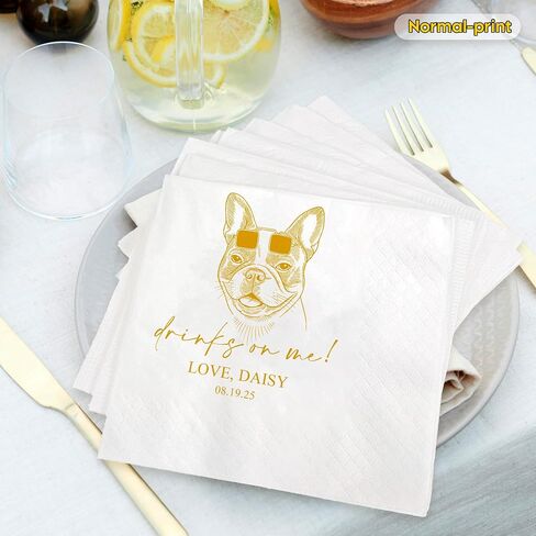 GODMERCH Luxury Dog Illustrated Wedding Napkins - Personalized Pet Lovers Napkins, Custom Cocktail Napkin for Reception, Bridal Shower, Bar, Engagement, Party, Beverage, Luncheon, Christmas in Saudi Arabia