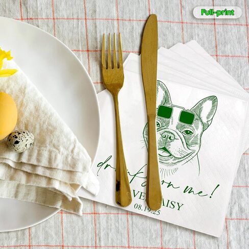 GODMERCH Luxury Dog Illustrated Wedding Napkins - Personalized Pet Lovers Napkins, Custom Cocktail Napkin for Reception, Bridal Shower, Bar, Engagement, Party, Beverage, Luncheon, Christmas in Saudi Arabia