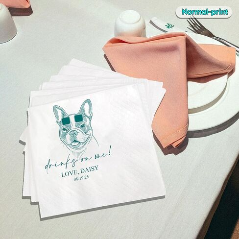 GODMERCH Luxury Dog Illustrated Wedding Napkins - Personalized Pet Lovers Napkins, Custom Cocktail Napkin for Reception, Bridal Shower, Bar, Engagement, Party, Beverage, Luncheon, Christmas in Saudi Arabia