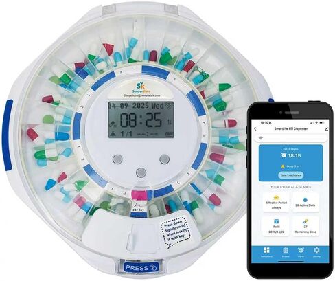 Smart WiFi Automatic Pill Dispenser with App, Locked Medication Organizer for Elderly - Tracks Adherence History, 28 Slots, Sound/Light/APP Alerts, Up to 9 Alarms/Day, for Vitamins, Supplements in Saudi Arabia