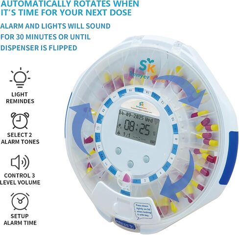 Smart WiFi Automatic Pill Dispenser with App, Locked Medication Organizer for Elderly - Tracks Adherence History, 28 Slots, Sound/Light/APP Alerts, Up to 9 Alarms/Day, for Vitamins, Supplements in Saudi Arabia