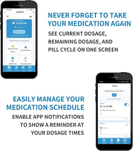 Smart WiFi Automatic Pill Dispenser with App, Locked Medication Organizer for Elderly - Tracks Adherence History, 28 Slots, Sound/Light/APP Alerts, Up to 9 Alarms/Day, for Vitamins, Supplements in Saudi Arabia
