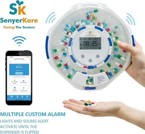 Smart WiFi Automatic Pill Dispenser with App, Locked Medication Organizer for Elderly - Tracks Adherence History, 28 Slots, Sound/Light/APP Alerts, Up to 9 Alarms/Day, for Vitamins, Supplements in Saudi Arabia