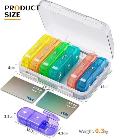 ONTERATE Weekly Pill Organizer 3 Times a Day, Large Pill Organizer 7 Days, Portable Pill Case 21 Days, Moisture Proof Large Pill Dispenser, Travel Pill Box for Vitamins Fish Oil Supplements (Colorful) in Kuwait