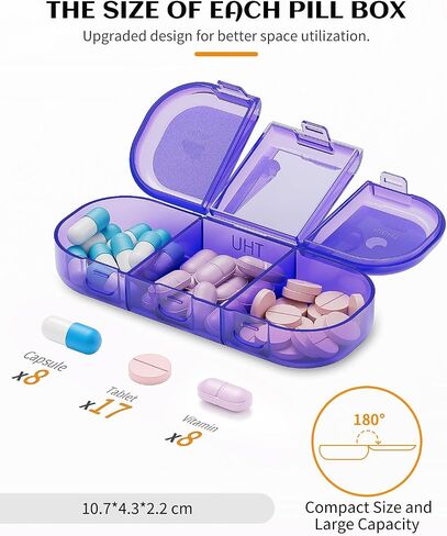 ONTERATE Weekly Pill Organizer 3 Times a Day, Large Pill Organizer 7 Days, Portable Pill Case 21 Days, Moisture Proof Large Pill Dispenser, Travel Pill Box for Vitamins Fish Oil Supplements (Colorful) in Kuwait