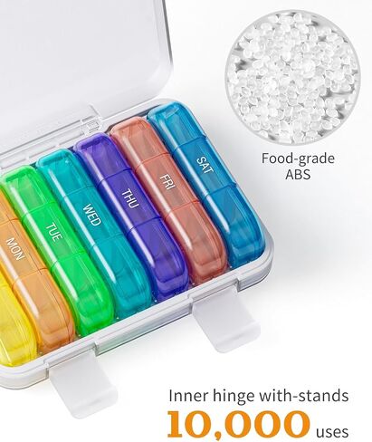 ONTERATE Weekly Pill Organizer 3 Times a Day, Large Pill Organizer 7 Days, Portable Pill Case 21 Days, Moisture Proof Large Pill Dispenser, Travel Pill Box for Vitamins Fish Oil Supplements (Colorful) in Kuwait