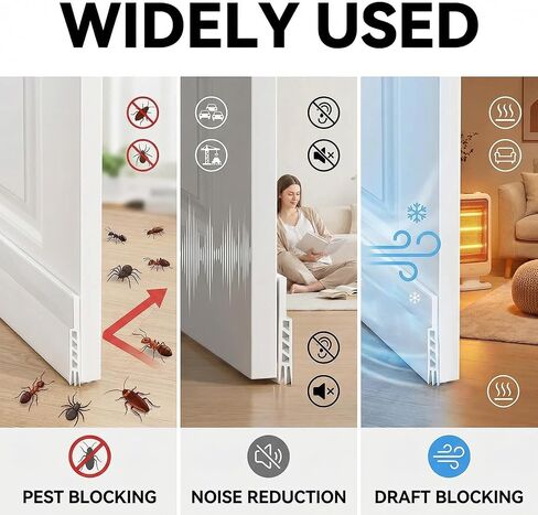 Door Draft Stopper, 2 Pack, White Weather Stripping, 1.8" W x 37" L, Dust Noise Insulation for Exterior Interior Doors in Saudi Arabia