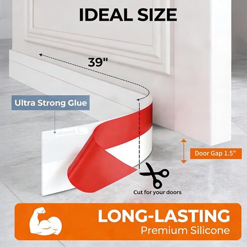 2 Pack Door Draft Stopper, Under Door Sweep for Exterior and Interior Doors, Weather Stripping Door Seal, Garage Window Noise Cold Air Insulation, Self Adhesive Draft Guard White 2" W x 39" L in Saudi Arabia