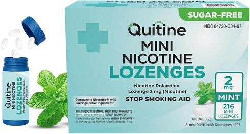 Quitine Mini Nicotine Lozenges 4mg, Mint Flavor, Stop Smoking Aid – Relieve Nicotine Cravings with Effective, Affordable NRT | Long-Lasting Flavor, 216 Count, Smoking Cessation that Works in Kuwait