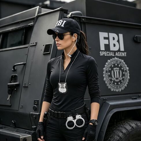 6PCS FBI Costume Cop Accessories with Adjustable Baseball Cap, Cop Badge Sunglasses Earpiece Police Set for Adult Halloween Secret Service Dress Up Men Women Cosplay Party in Saudi Arabia
