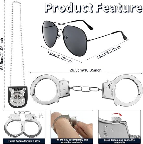 6PCS FBI Costume Cop Accessories with Adjustable Baseball Cap, Cop Badge Sunglasses Earpiece Police Set for Adult Halloween Secret Service Dress Up Men Women Cosplay Party in Saudi Arabia