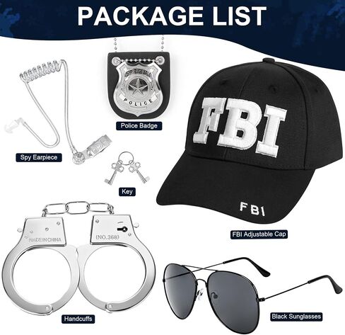 6PCS FBI Costume Cop Accessories with Adjustable Baseball Cap, Cop Badge Sunglasses Earpiece Police Set for Adult Halloween Secret Service Dress Up Men Women Cosplay Party in Saudi Arabia