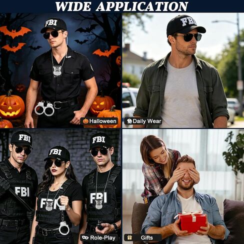 6PCS FBI Costume Cop Accessories with Adjustable Baseball Cap, Cop Badge Sunglasses Earpiece Police Set for Adult Halloween Secret Service Dress Up Men Women Cosplay Party in Saudi Arabia