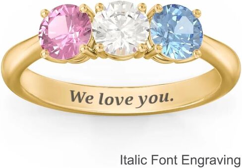 JEWLR Radiant Trinity Ring - Custom Personalized Solid Gold 10K, 14K or Sterling Silver 3-Stone Birthstone Family Ring, Gift for Anniversary and Mother's Day in Kuwait