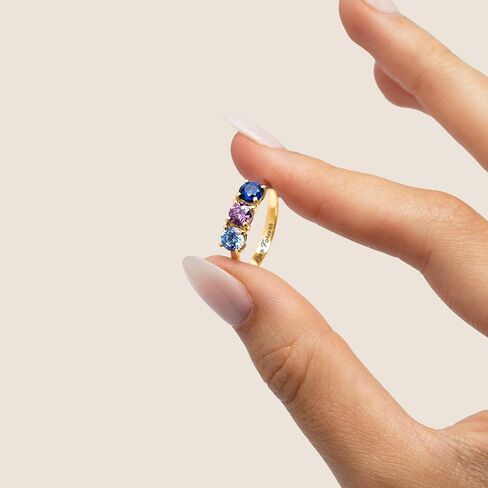 JEWLR Radiant Trinity Ring - Custom Personalized Solid Gold 10K, 14K or Sterling Silver 3-Stone Birthstone Family Ring, Gift for Anniversary and Mother's Day in Kuwait