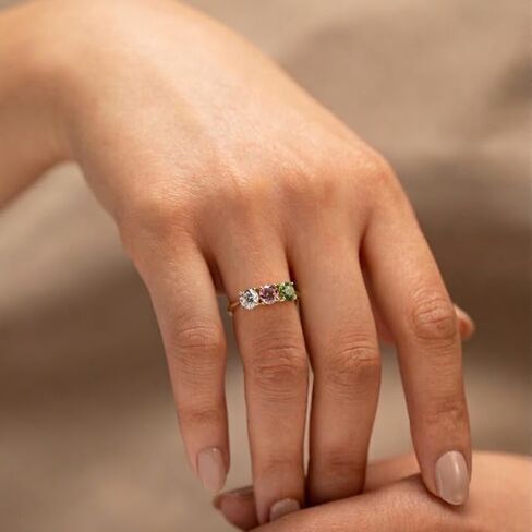 JEWLR Radiant Trinity Ring - Custom Personalized Solid Gold 10K, 14K or Sterling Silver 3-Stone Birthstone Family Ring, Gift for Anniversary and Mother's Day in Kuwait