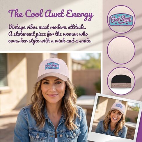 Cool Aunt Hat, Auntie Gift Ideas Trucker Hat for Women, Adjustable Cotton Embroidered Womens Baseball Caps,Beige in Saudi Arabia