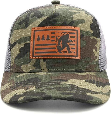 Funny Cap，Fishing in the Wild， Leather Patch Adjustable Baseball Hat,Gift for Dad/Husband,Trucker Hats for Outdoor Camo in Saudi Arabia