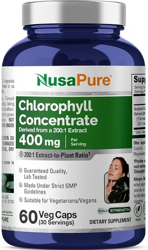 NusaPure Chlorophyll، 400 مجم، 60 كبسولة نباتية (غير معدلة وراثيًا، نباتية) in Kuwait