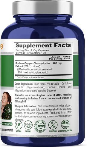 NusaPure Chlorophyll، 400 مجم، 60 كبسولة نباتية (غير معدلة وراثيًا، نباتية) in Kuwait