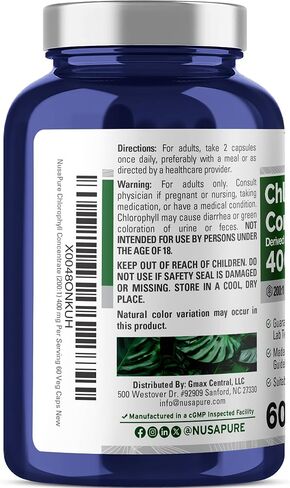 NusaPure Chlorophyll، 400 مجم، 60 كبسولة نباتية (غير معدلة وراثيًا، نباتية) in Kuwait