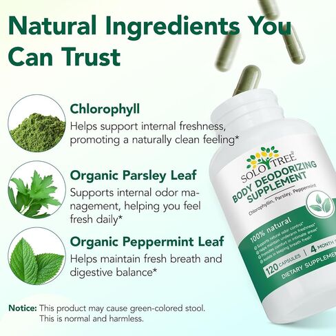 Chlorophyll Capsules - Body Deodorizing Supplement for Women & Men | Natural Internal Deodorant Tablets | Reduce Odor in Underarms, Intimate Areas & Oral | Vegan​​ | 120 Count in Saudi Arabia