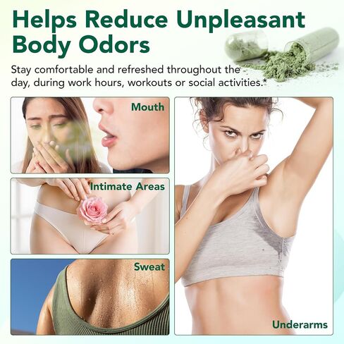 Chlorophyll Capsules - Body Deodorizing Supplement for Women & Men | Natural Internal Deodorant Tablets | Reduce Odor in Underarms, Intimate Areas & Oral | Vegan​​ | 120 Count in Saudi Arabia