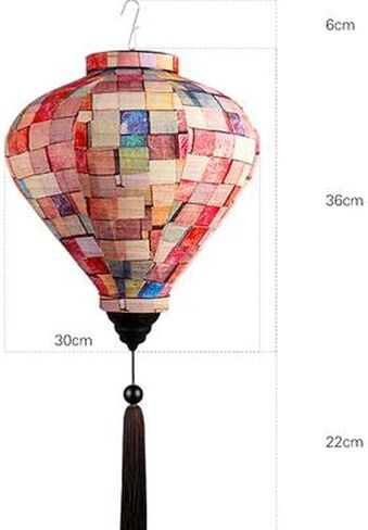 12" Color Matching Grid Chinese Cloth Lantern, Traditional Festival Hanging Lampshade, Decorative Paper Lantern with Fabric Overlay for Home Wedding Party Decoration in Kuwait