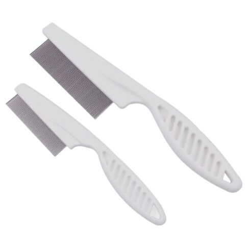 2Pcs White Long Handle Metal Hair Nit Comb Remove Head Nits Nit Comb For Pets Kids And Adults Lice Treatments (14cm, 18cm)，Lice Treatments，Lice Combs in Kuwait