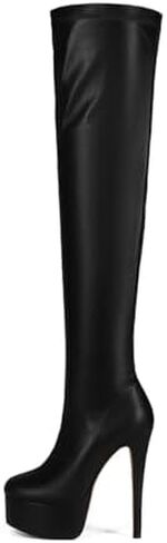 Women's Over Knee High Stiletto Platform Heel Boots Sexy Fashion Black Leather Thigh High Boots in Saudi Arabia
