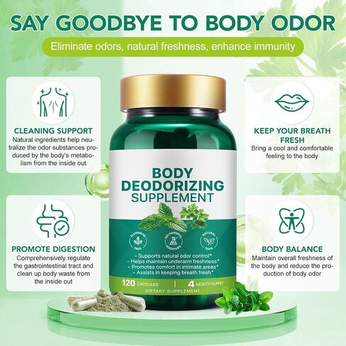 Chlorophyll Body Deodorizing Supplement 120Pcs for Digestion/Gut Health Support, Internal Deodorant Capsules for Overall Freshness, Underarms, Intimate Areas, Private Parts, Natural & Safe Formula| in Saudi Arabia