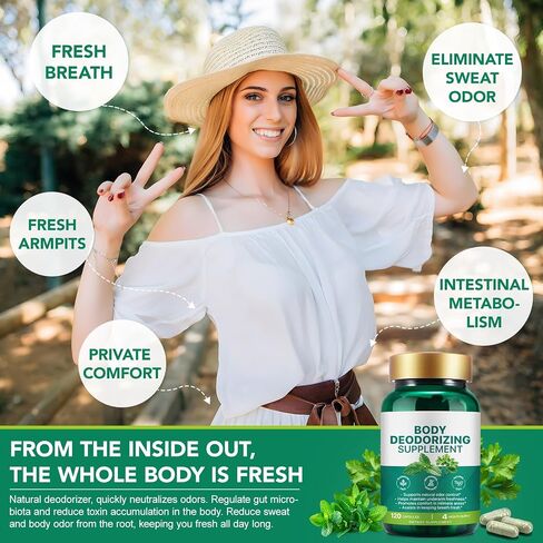 Chlorophyll Body Deodorizing Supplement 120Pcs for Digestion/Gut Health Support, Internal Deodorant Capsules for Overall Freshness, Underarms, Intimate Areas, Private Parts, Natural & Safe Formula| in Saudi Arabia