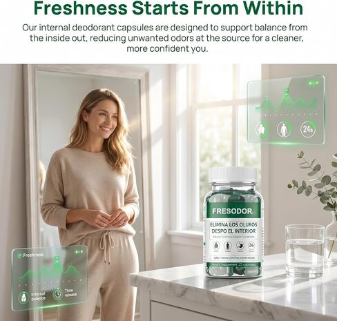 Fresodor para Mal Aliento Capsules, Internal Deodorant Capsules, Body Deodorizing Freshness Support, Chlorophyll Pills Odor Contro 60 Count in Saudi Arabia