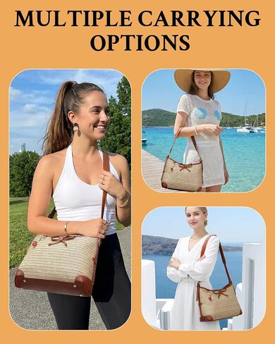 Herald Straw Woven Purse for Women, Summer Beach Hobo Raffia Crossbody Bag Shoulder Handbag Tote with Adjustable Strap in Saudi Arabia