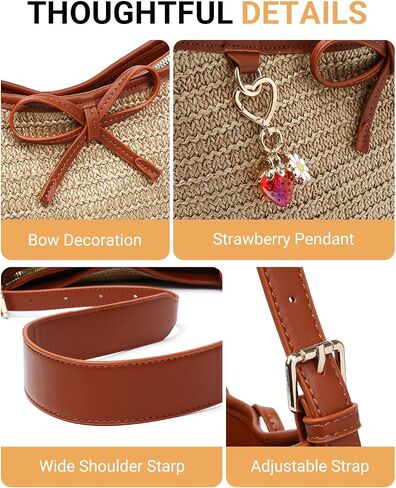 Herald Straw Woven Purse for Women, Summer Beach Hobo Raffia Crossbody Bag Shoulder Handbag Tote with Adjustable Strap in Saudi Arabia