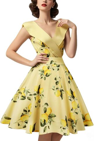 HIGAKI Women's 1950s Dress Tea Party V-Neck Sleeveless Dress in Saudi Arabia