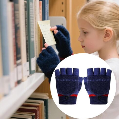 Fingerless Gloves Fashion Thick Knit Half Finger Mittens Flip Top Gloves for Kid in Kuwait