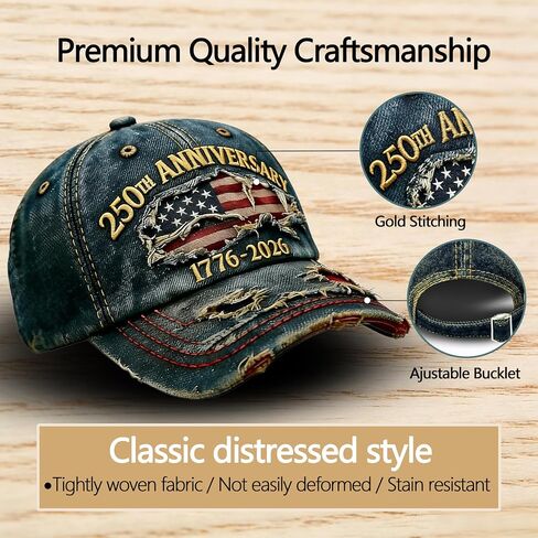 USA 250th Anniversary Baseball Cap,1776-2026 American Flag Vintage Washed Distressed Embroidered Adjustable Casual Hat for Men Women Blue in Saudi Arabia