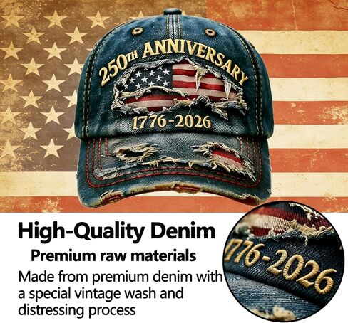 USA 250th Anniversary Baseball Cap,1776-2026 American Flag Vintage Washed Distressed Embroidered Adjustable Casual Hat for Men Women Blue in Saudi Arabia