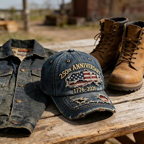 USA 250th Anniversary Baseball Cap,1776-2026 American Flag Vintage Washed Distressed Embroidered Adjustable Casual Hat for Men Women Blue in Saudi Arabia