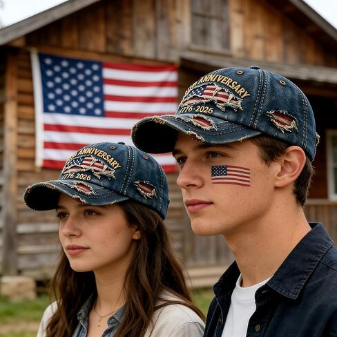 USA 250th Anniversary Baseball Cap,1776-2026 American Flag Vintage Washed Distressed Embroidered Adjustable Casual Hat for Men Women Blue in Saudi Arabia