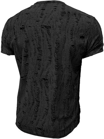 Mens Distressed Hole Henley Shirts Short Sleeve Shirts Hipster Hip Hop Tshirt Summer Tops Soft Cmofy Fashion Clothes in Saudi Arabia