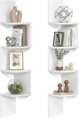 VASAGLE Set of 2, Corner Shelves Wall Mount, 4-Tier Floating Corner Bookshelves, Plant Shelves for Bedroom, Living Room, Bathroom, Home Office, Cloud White in Saudi Arabia