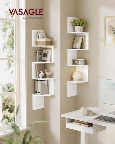 VASAGLE Set of 2, Corner Shelves Wall Mount, 4-Tier Floating Corner Bookshelves, Plant Shelves for Bedroom, Living Room, Bathroom, Home Office, Cloud White in Saudi Arabia