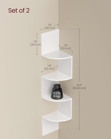 VASAGLE Set of 2, Corner Shelves Wall Mount, 4-Tier Floating Corner Bookshelves, Plant Shelves for Bedroom, Living Room, Bathroom, Home Office, Cloud White in Saudi Arabia