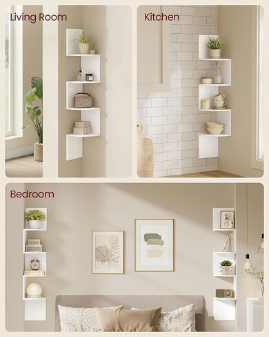 VASAGLE Set of 2, Corner Shelves Wall Mount, 4-Tier Floating Corner Bookshelves, Plant Shelves for Bedroom, Living Room, Bathroom, Home Office, Cloud White in Saudi Arabia
