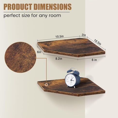 Fun Memories Corner Shelf Wall Mount, Floating Corner Shelves, Set of 2 Corner Wall Shelf Organizer, Rustic Wood Wall Storage Display Shelves for Living Room Bedroom Bathroom Kitchen, Rustic Brown | Organizer in Kuwait